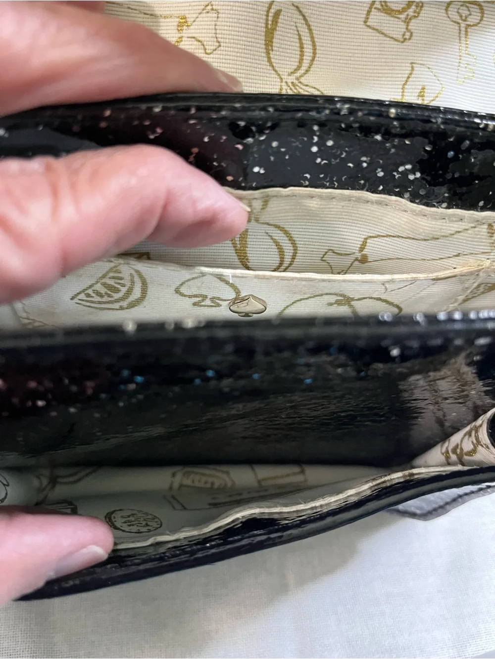 kate spade Black Glitter Mini Scout Satchel/Crossbody with Gold Hardware